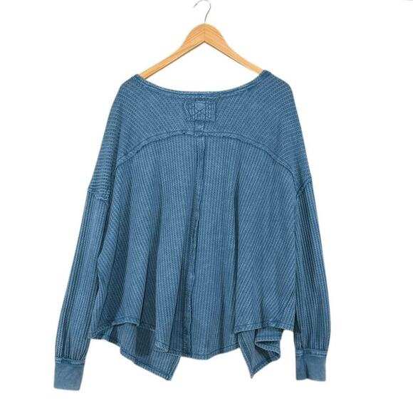 We The Free Oversized Waffle Knit Top | Slouchy V-Neck Long Sleeve Boho Boxy | M - Picture 7 of 11